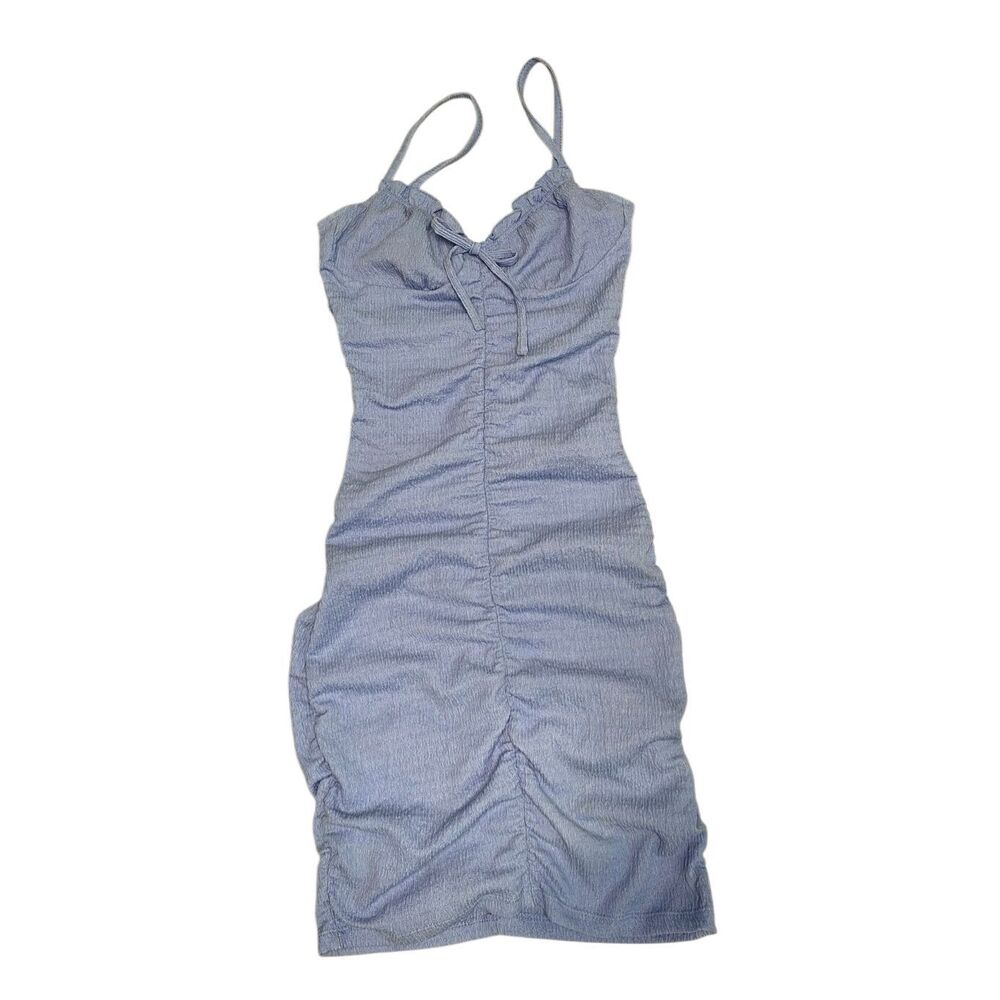 H&M Divided Light Blue Ruched Bodycon Mini Dress Textured Cami Y2K Cottagecore